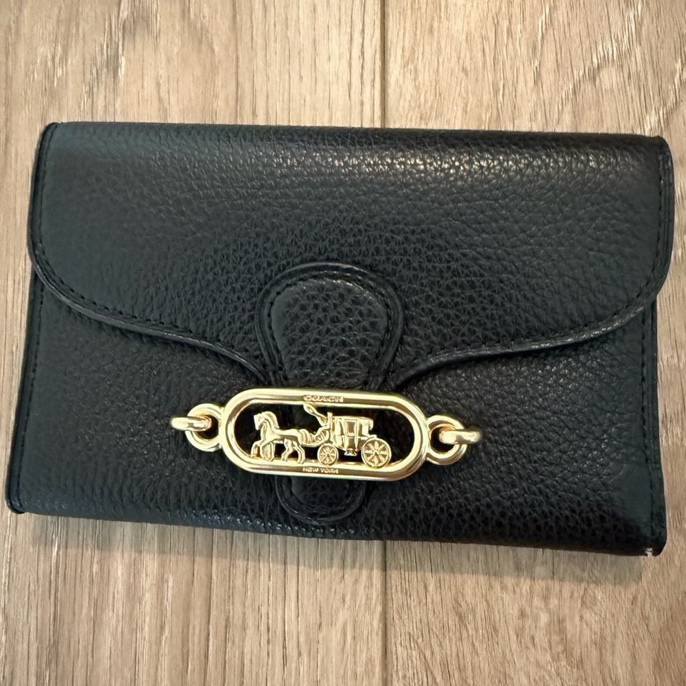 Coach Black Leather Wallet with Gold Accent